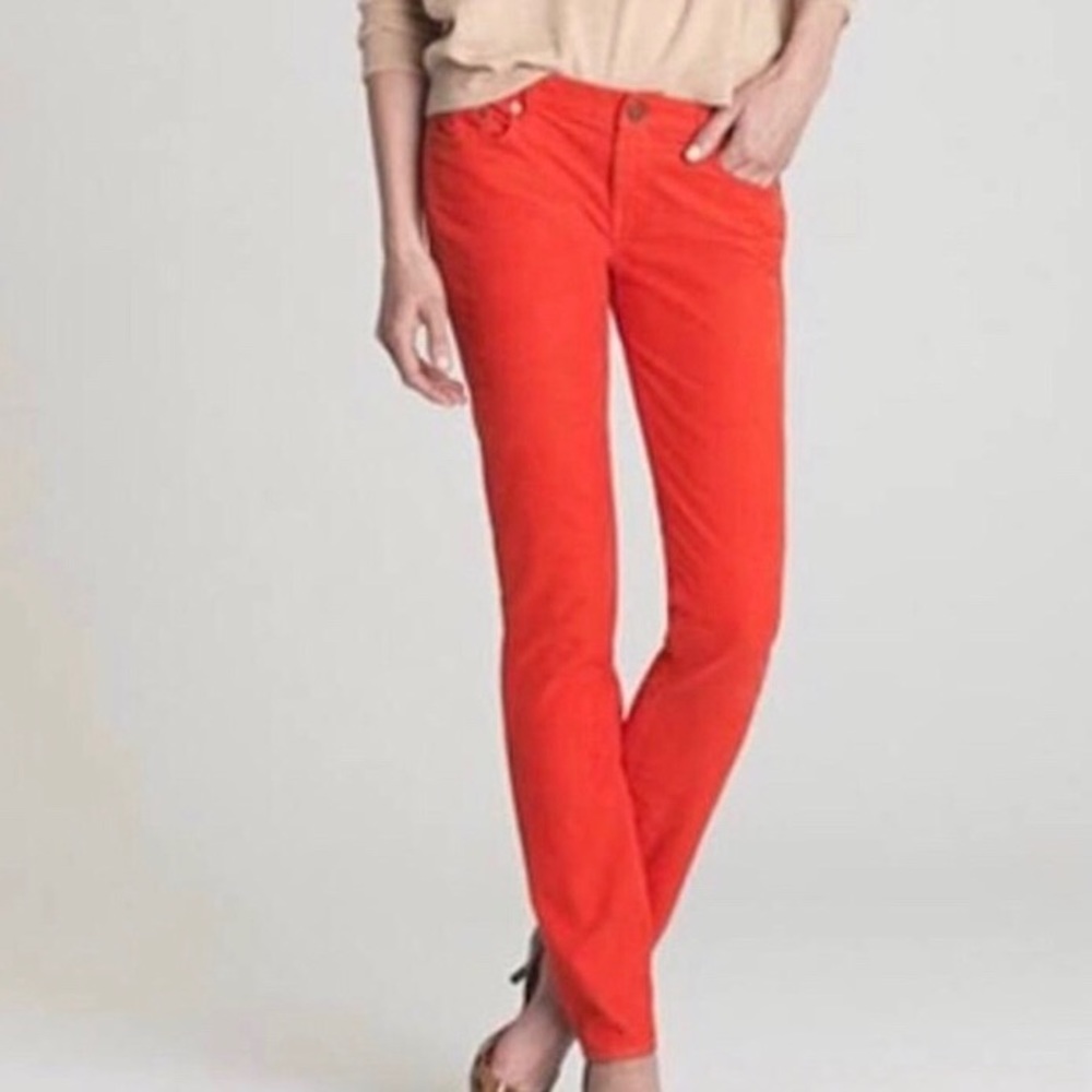 J. Crew Matchstick Corduroy Pants 26R Red Orange